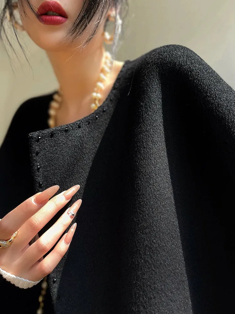 Aconiconi Luxury  Cape Shawl Woolen Winter Coat- Sea Night Twilight