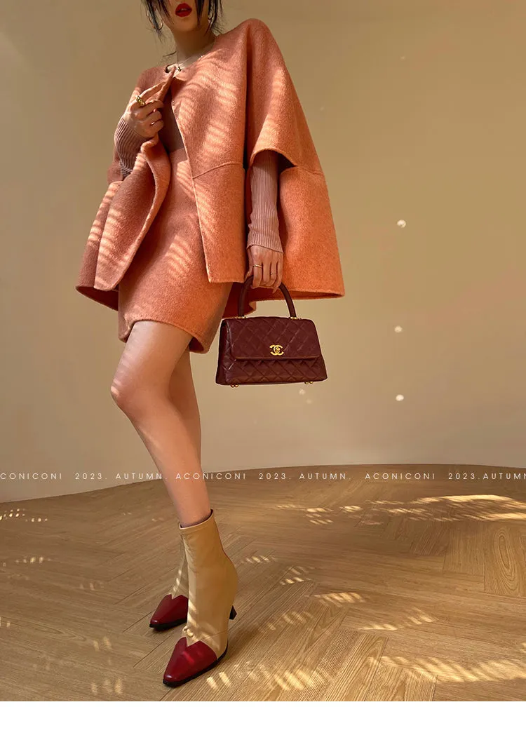 Aconiconi Luxury  Cape Shawl Woolen Winter Coat- Sea Night Twilight