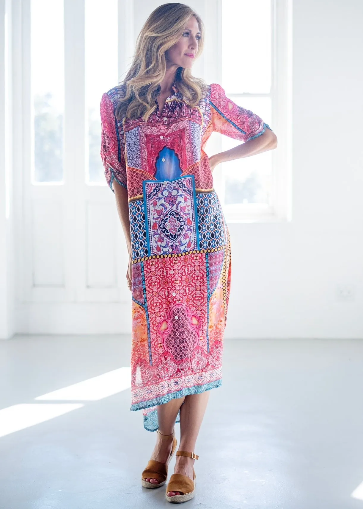 Ariel Dress With Mosaic Print In Pink