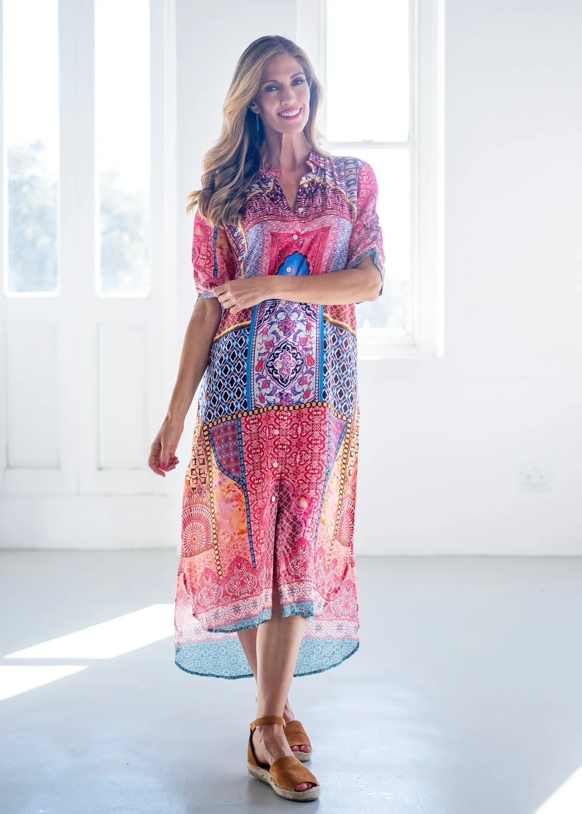 Ariel Dress With Mosaic Print In Pink