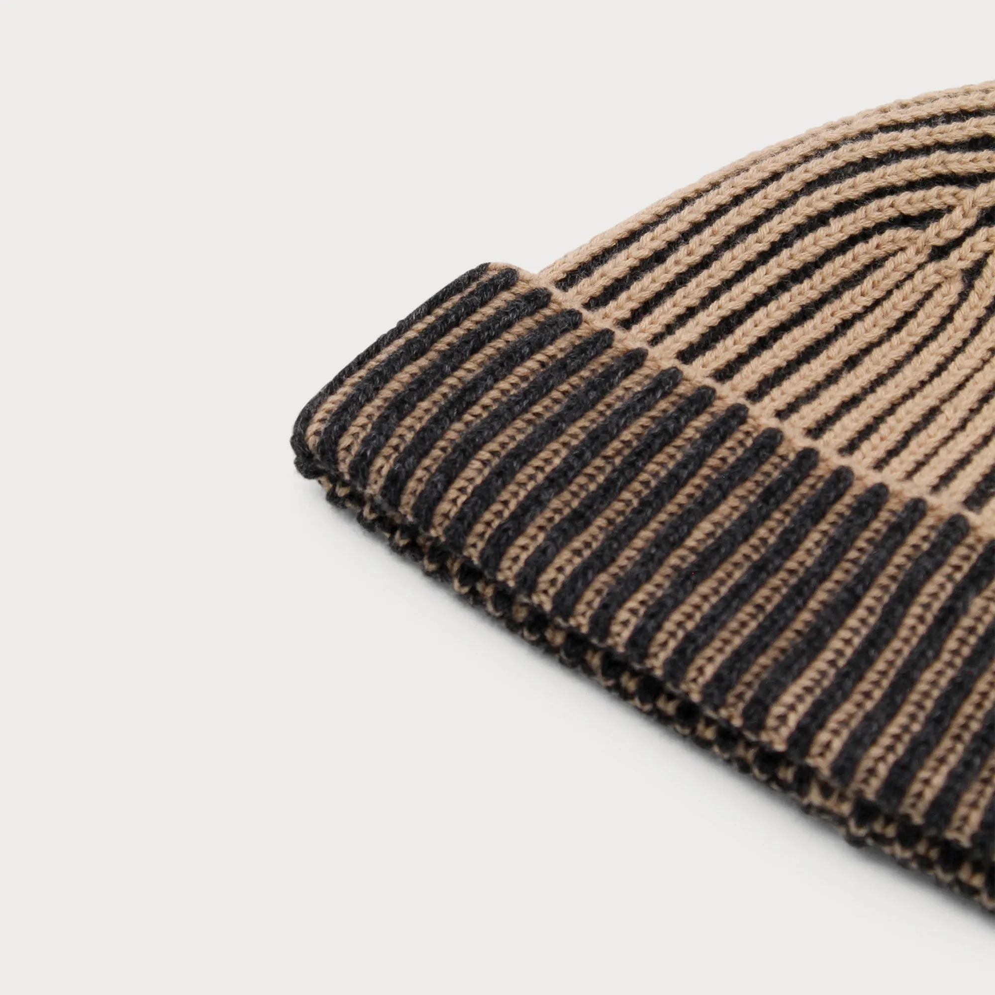 Arista Recycled-Polyester Ribbed Knit Beanie in Beige and Charcoal Black