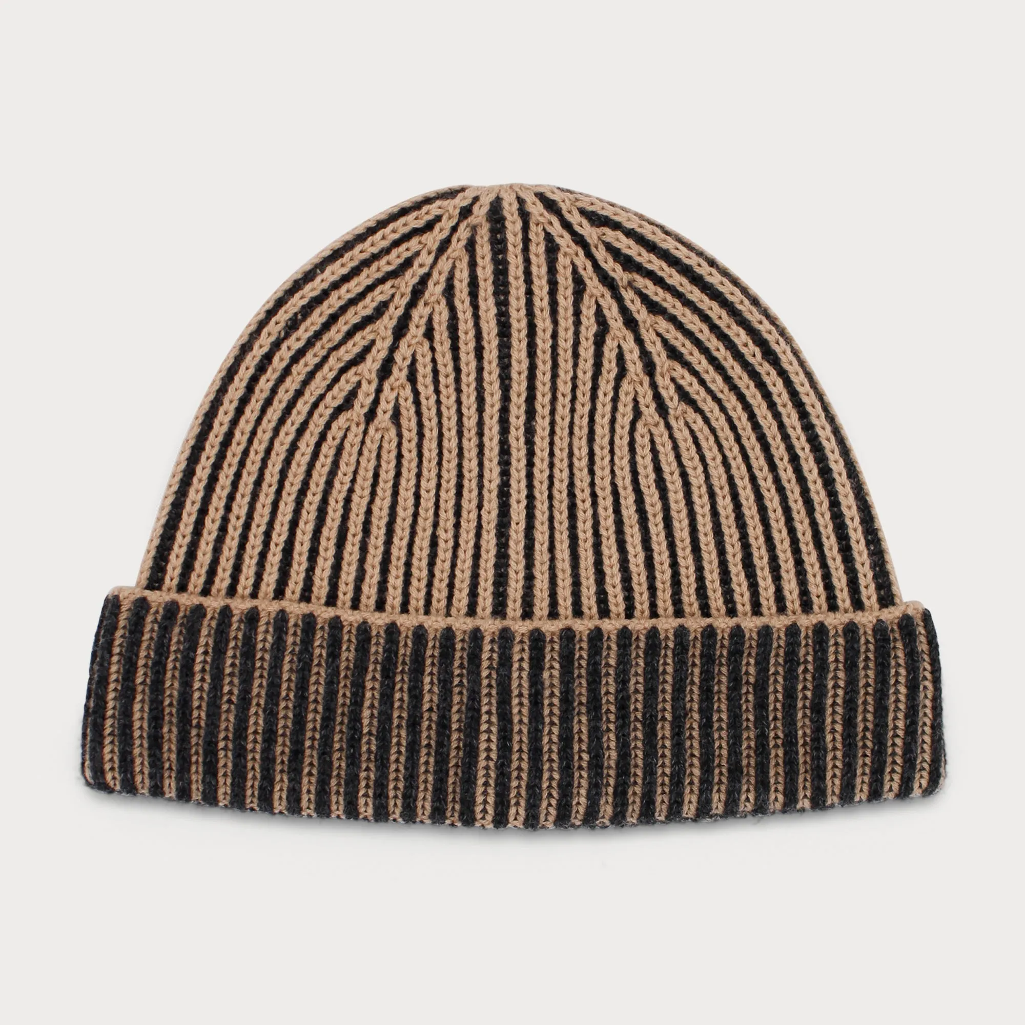Arista Recycled-Polyester Ribbed Knit Beanie in Beige and Charcoal Black
