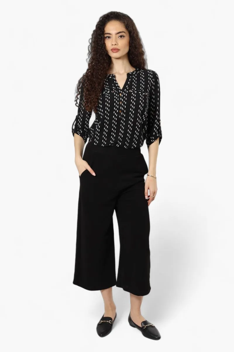 Beechers Brook Striped Roll Up Sleeve Henley Shirt - Black