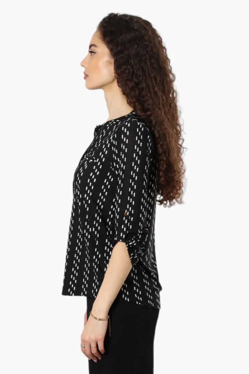 Beechers Brook Striped Roll Up Sleeve Henley Shirt - Black