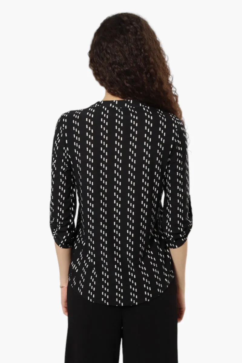 Beechers Brook Striped Roll Up Sleeve Henley Shirt - Black