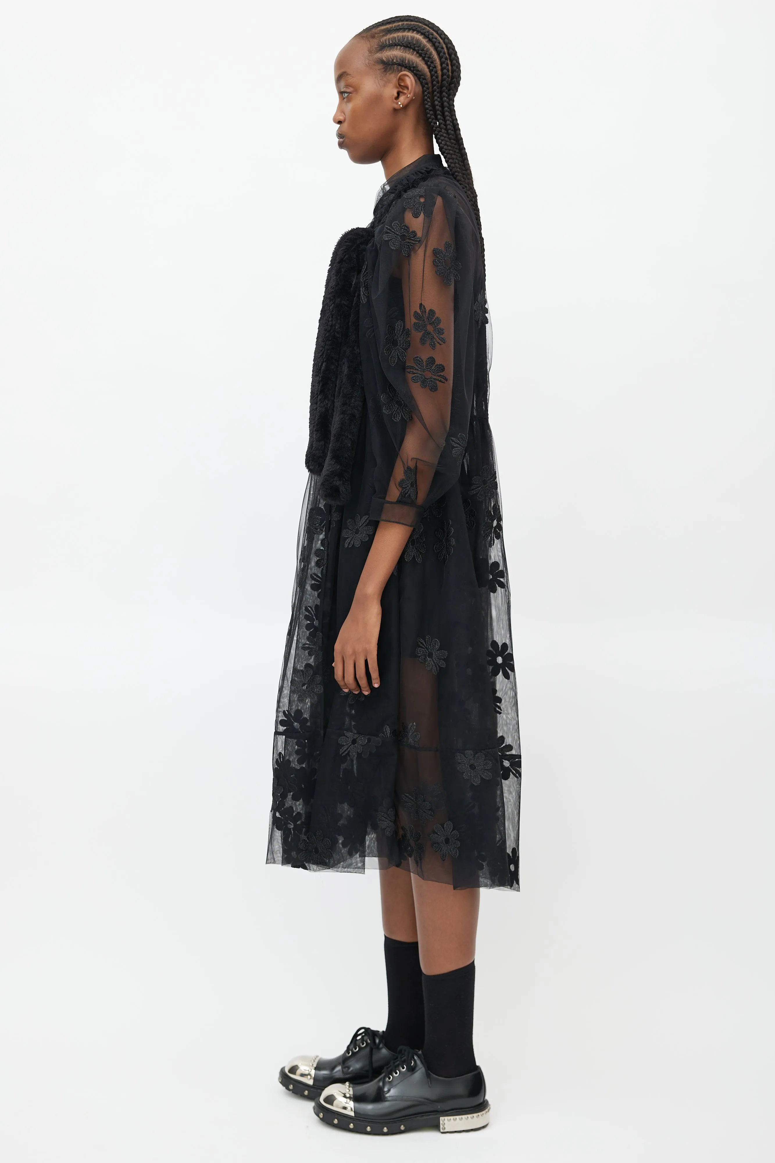 Black Floral Sheer Jewel Dress
