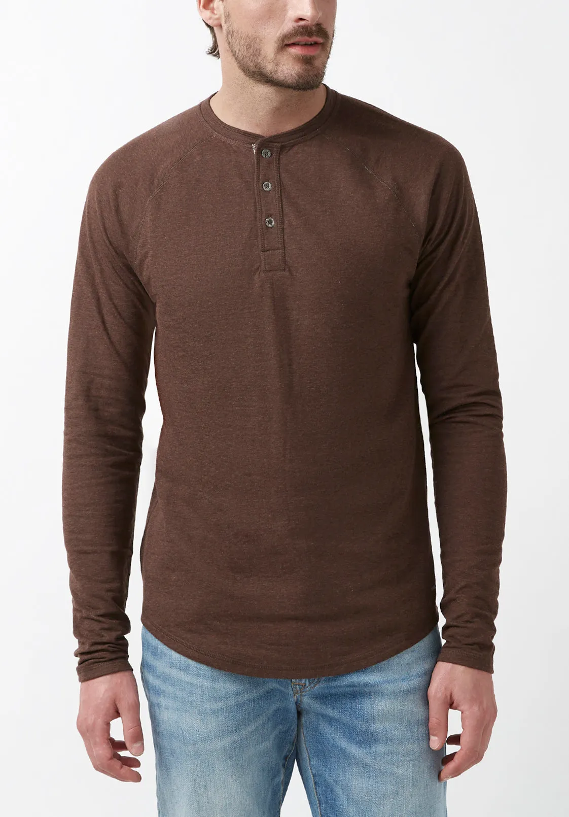 Buffalo Jeans Mens Long Sleeve Henley Shirt Chocolate Brown Small