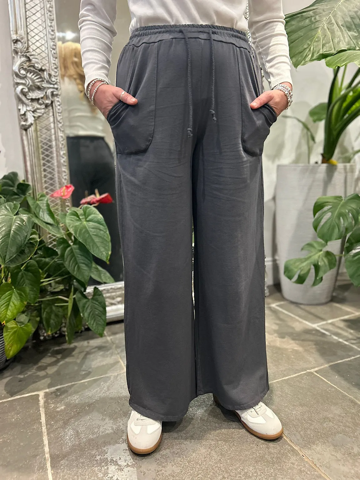 Charcoal Wide Leg Joggers Faye