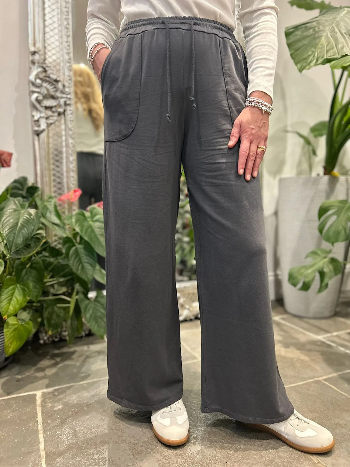 Charcoal Wide Leg Joggers Faye