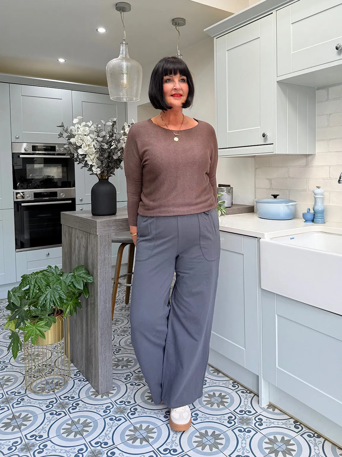 Charcoal Wide Leg Joggers Faye