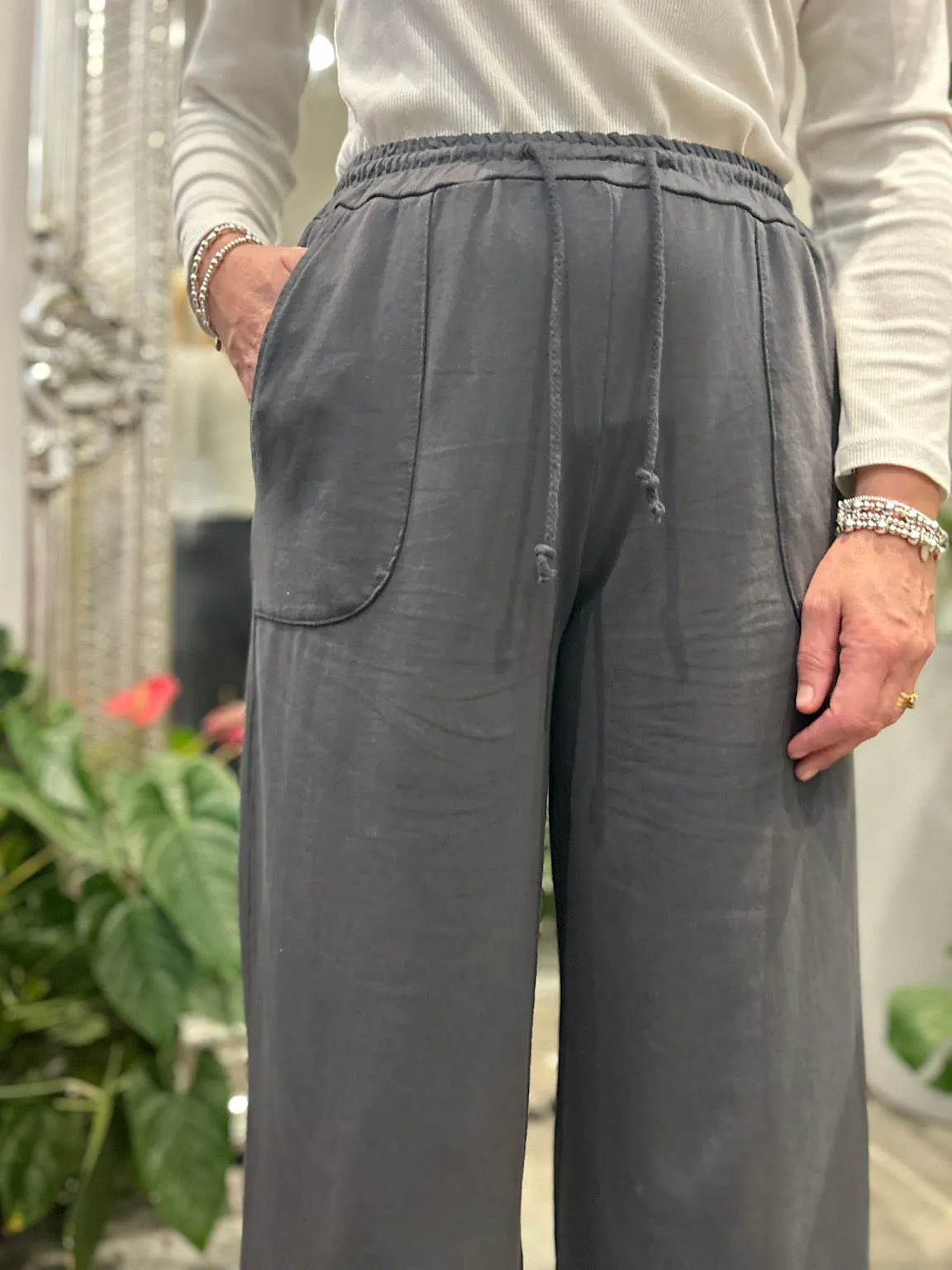 Charcoal Wide Leg Joggers Faye