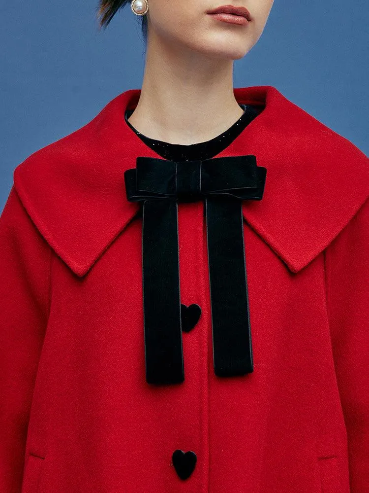 Chili Red Lapel Cape Woolen Coat