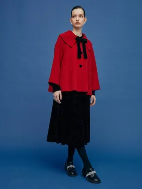 Chili Red Lapel Cape Woolen Coat