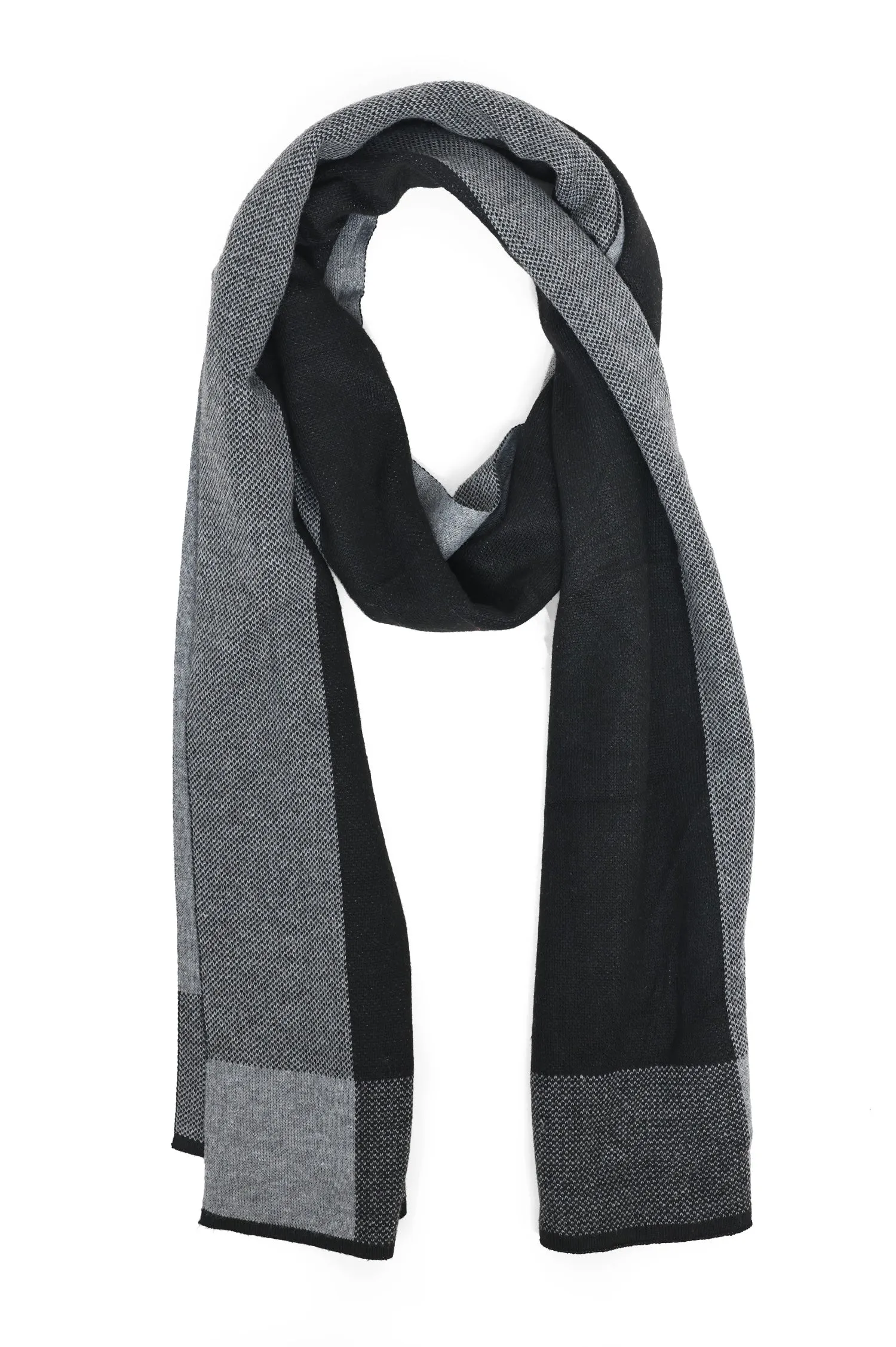 COLOR-BLOCK KNIT SCARF-BLACK