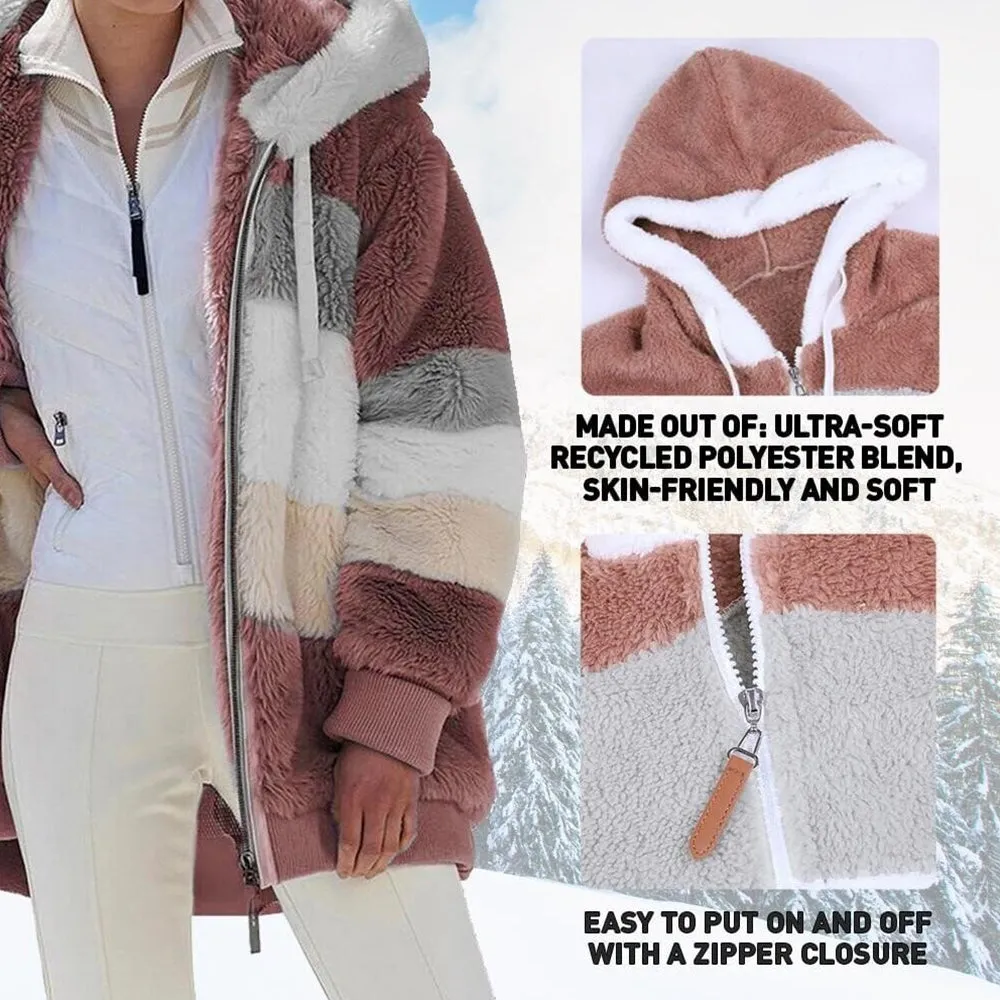 Contrasting Lamb Wool Padded Warm Plush Hooded Loose Coat for Winter🐑