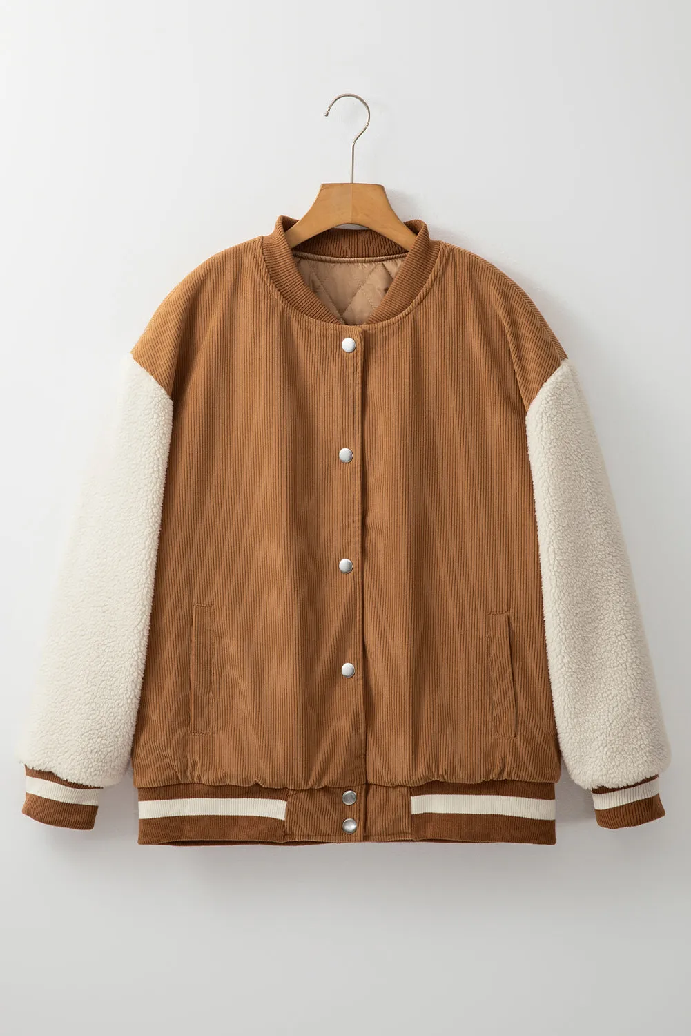 Corduroy Fleece Patchwork Bomber Jacket