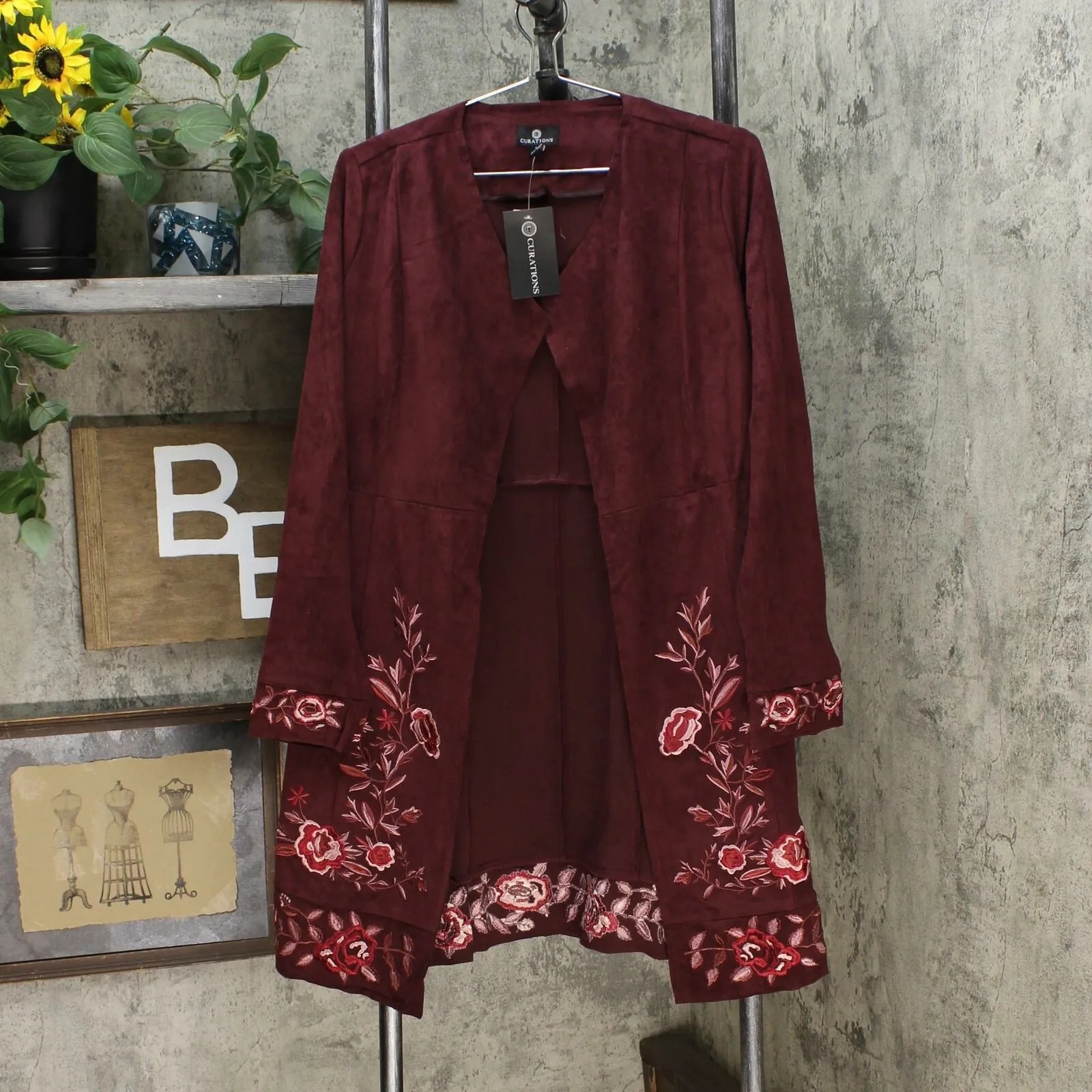 Curation's Womens Bohemian Glamour Faux Suede Topper Jacket