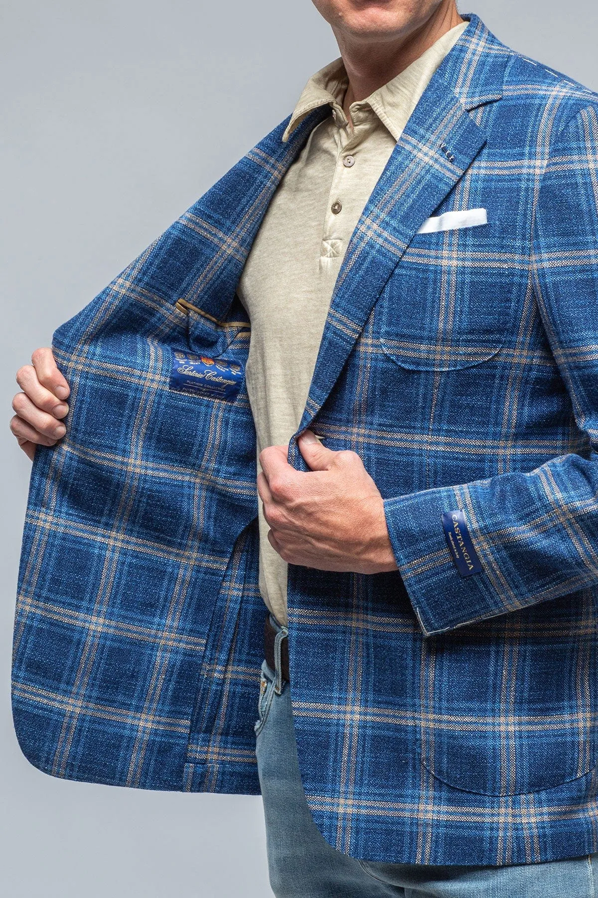 Dortania Sport Coat In Blue With Orange Windowpane