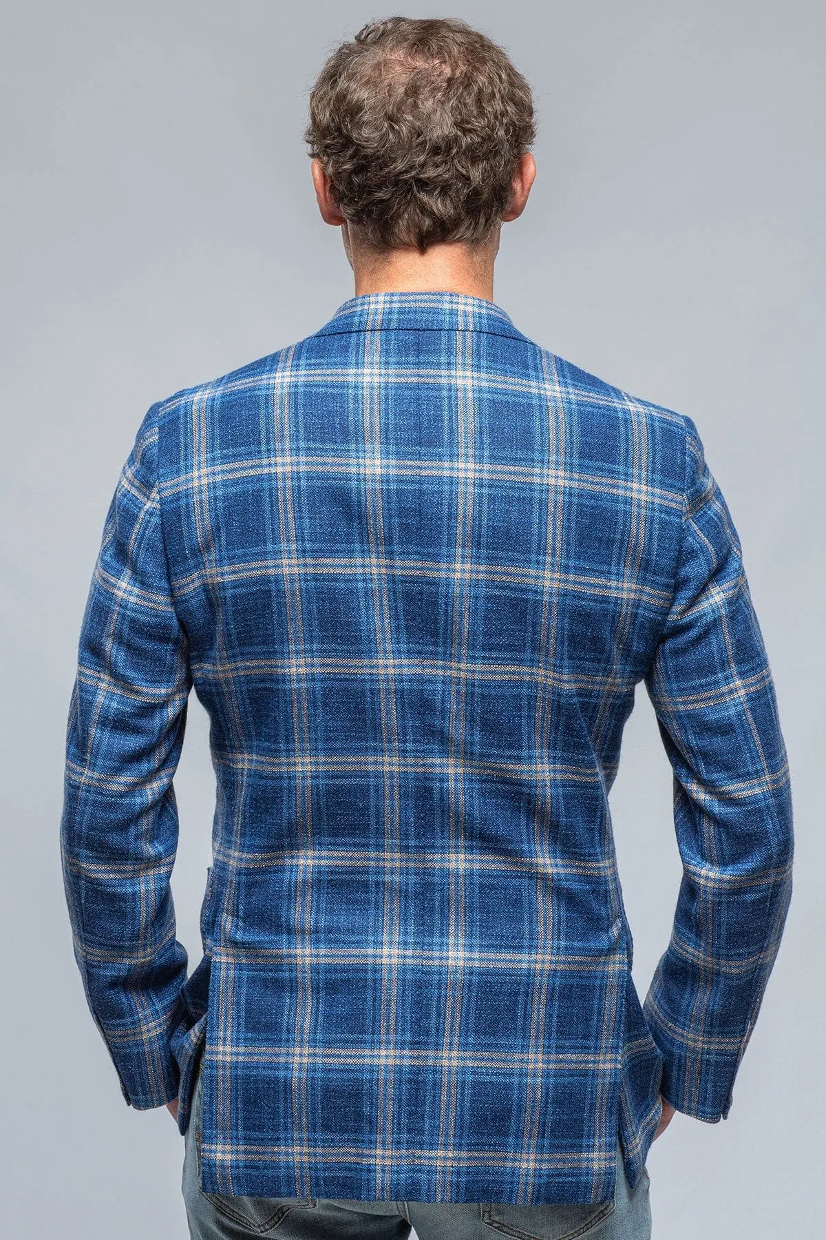 Dortania Sport Coat In Blue With Orange Windowpane