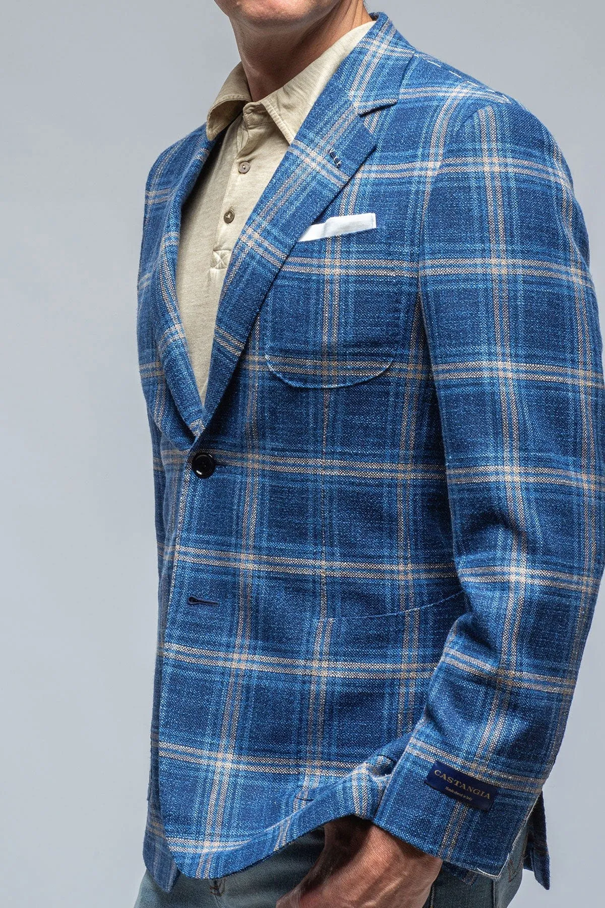 Dortania Sport Coat In Blue With Orange Windowpane