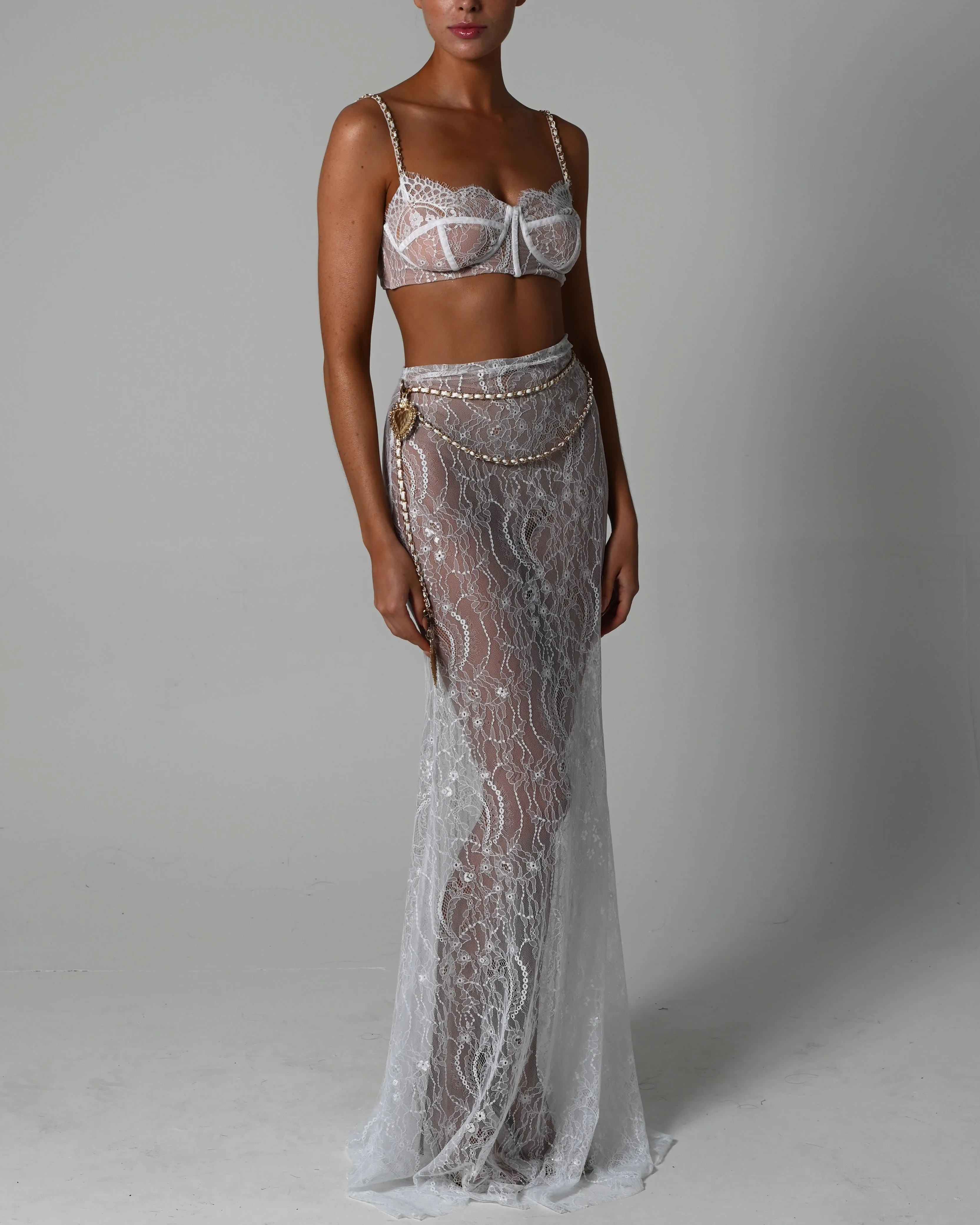 Francesca Maxi Skirt Set in White Lace