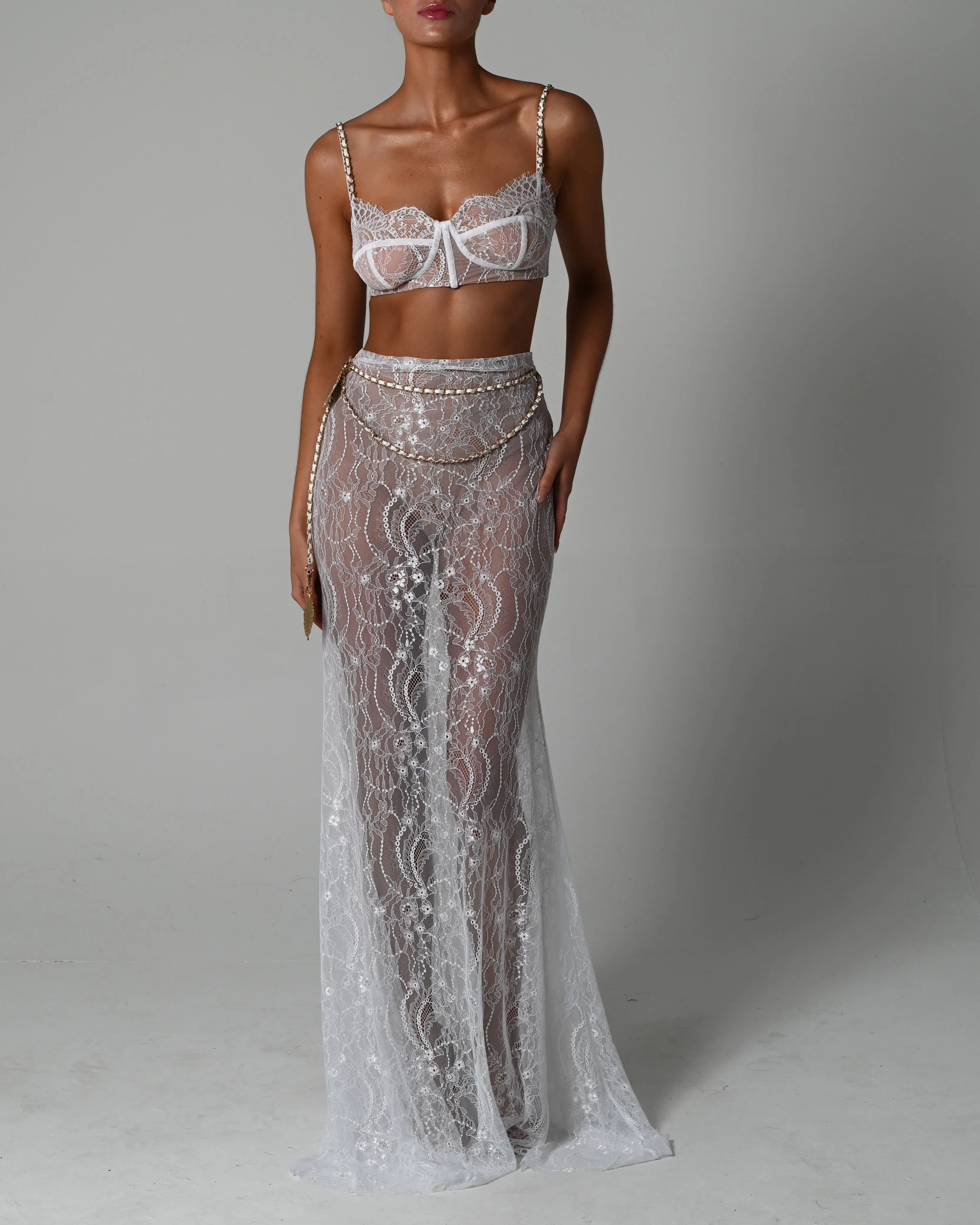 Francesca Maxi Skirt Set in White Lace