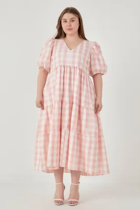 Gingham Puff Sleeve Tiered Maxi