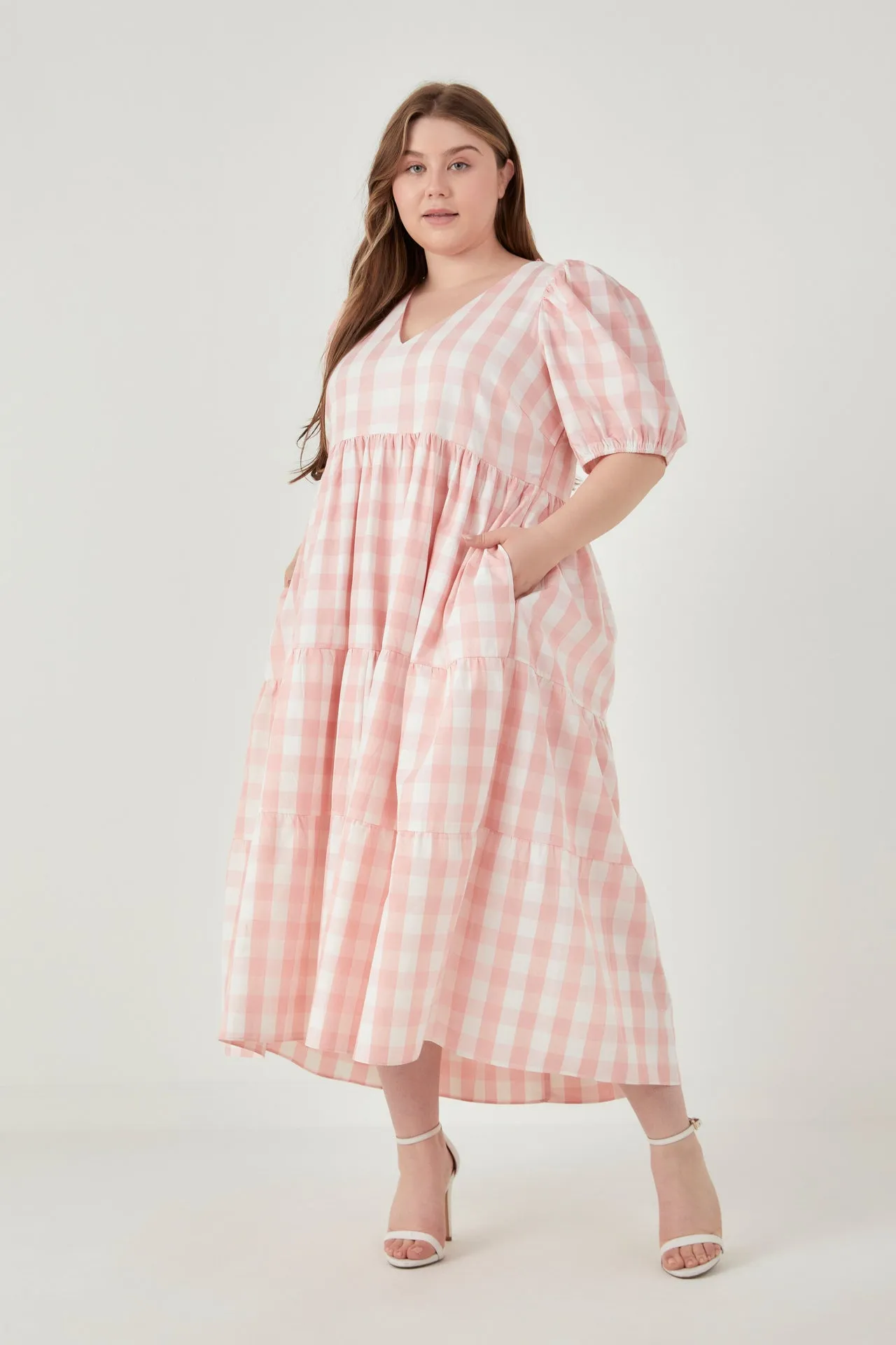 Gingham Puff Sleeve Tiered Maxi