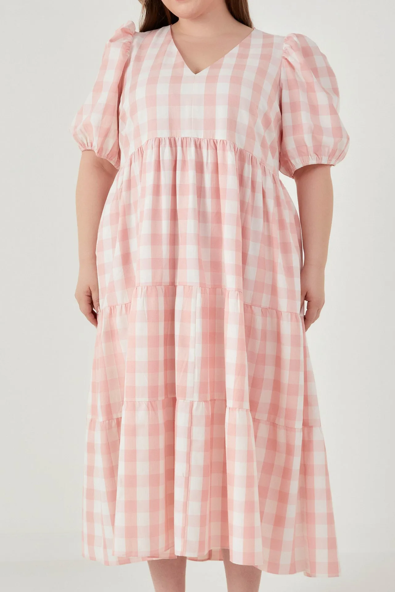 Gingham Puff Sleeve Tiered Maxi