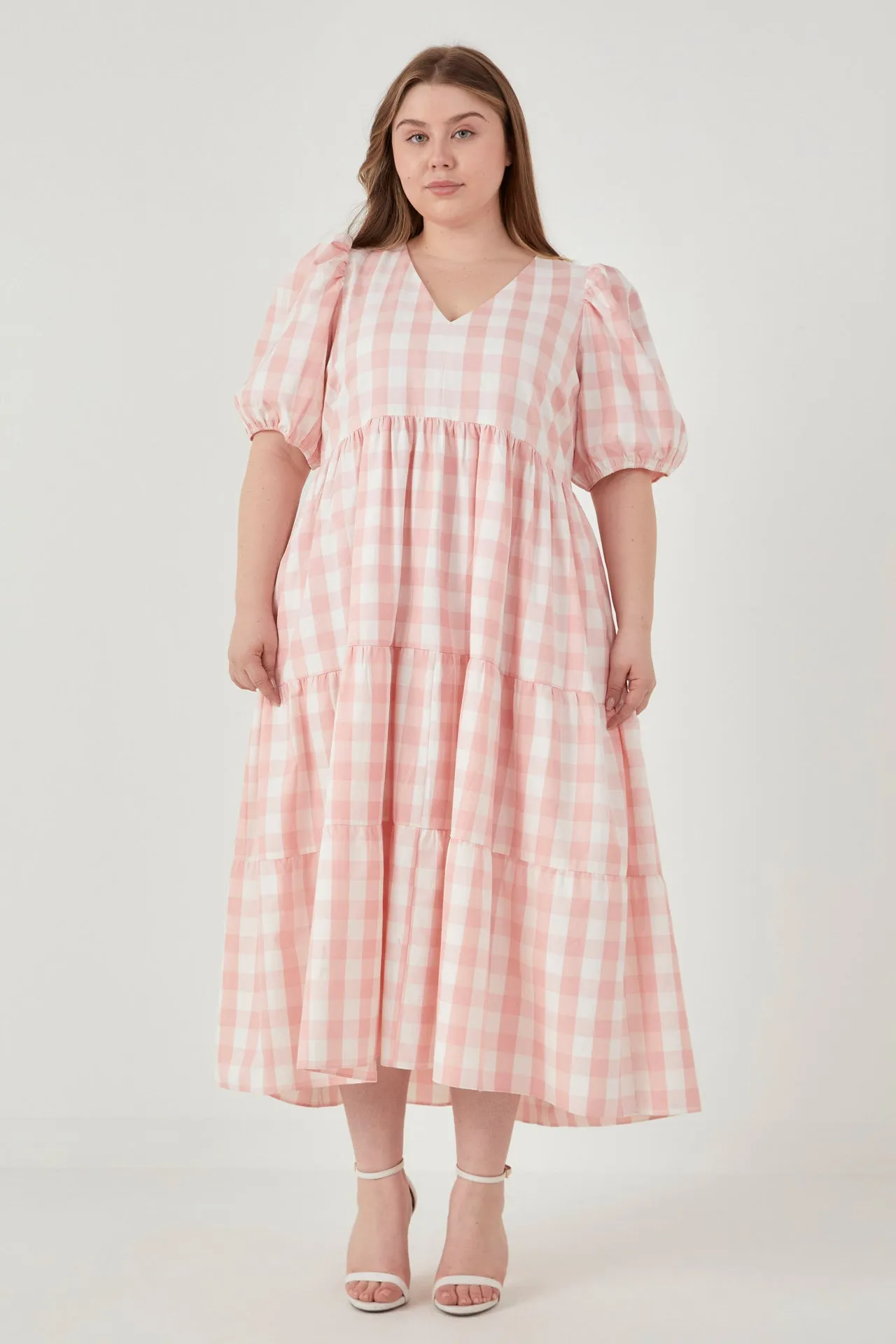 Gingham Puff Sleeve Tiered Maxi