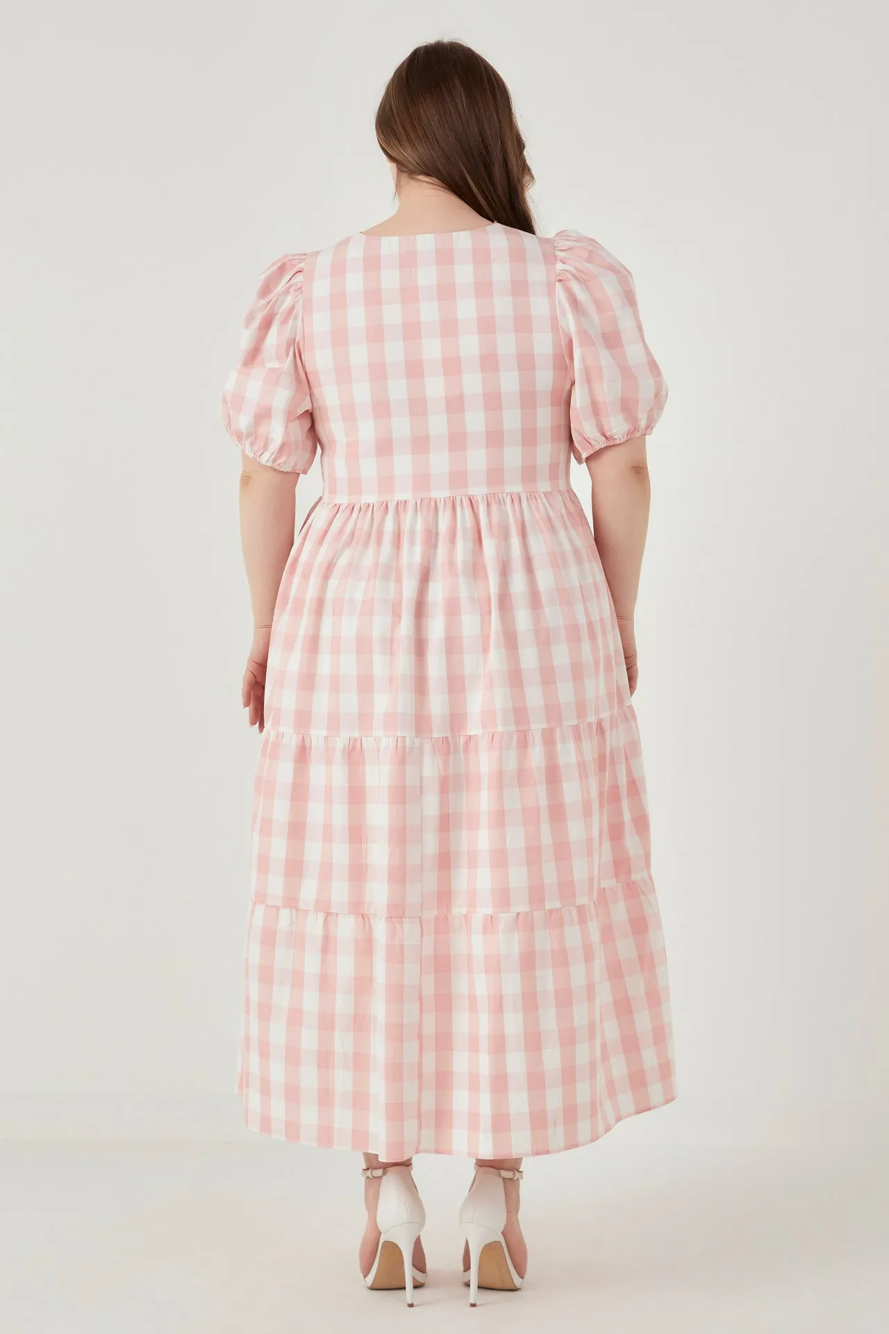 Gingham Puff Sleeve Tiered Maxi