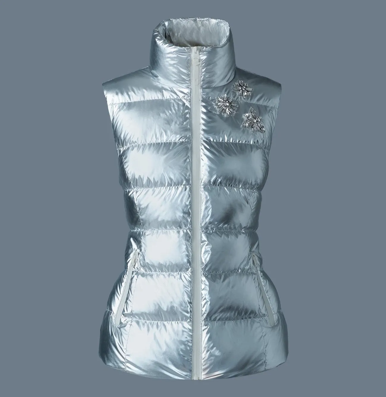 GISELA-MSF Metallic laminate snowflake down vest Silver