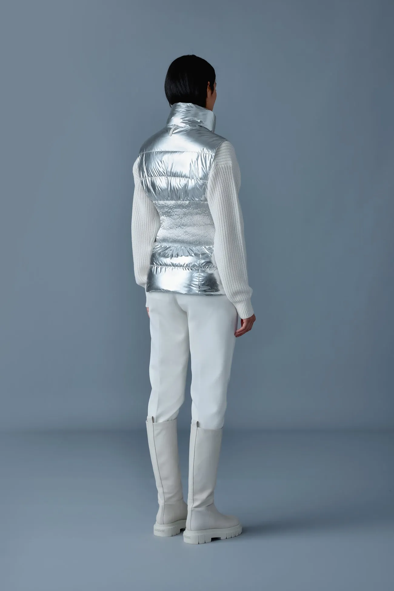 GISELA-MSF Metallic laminate snowflake down vest Silver
