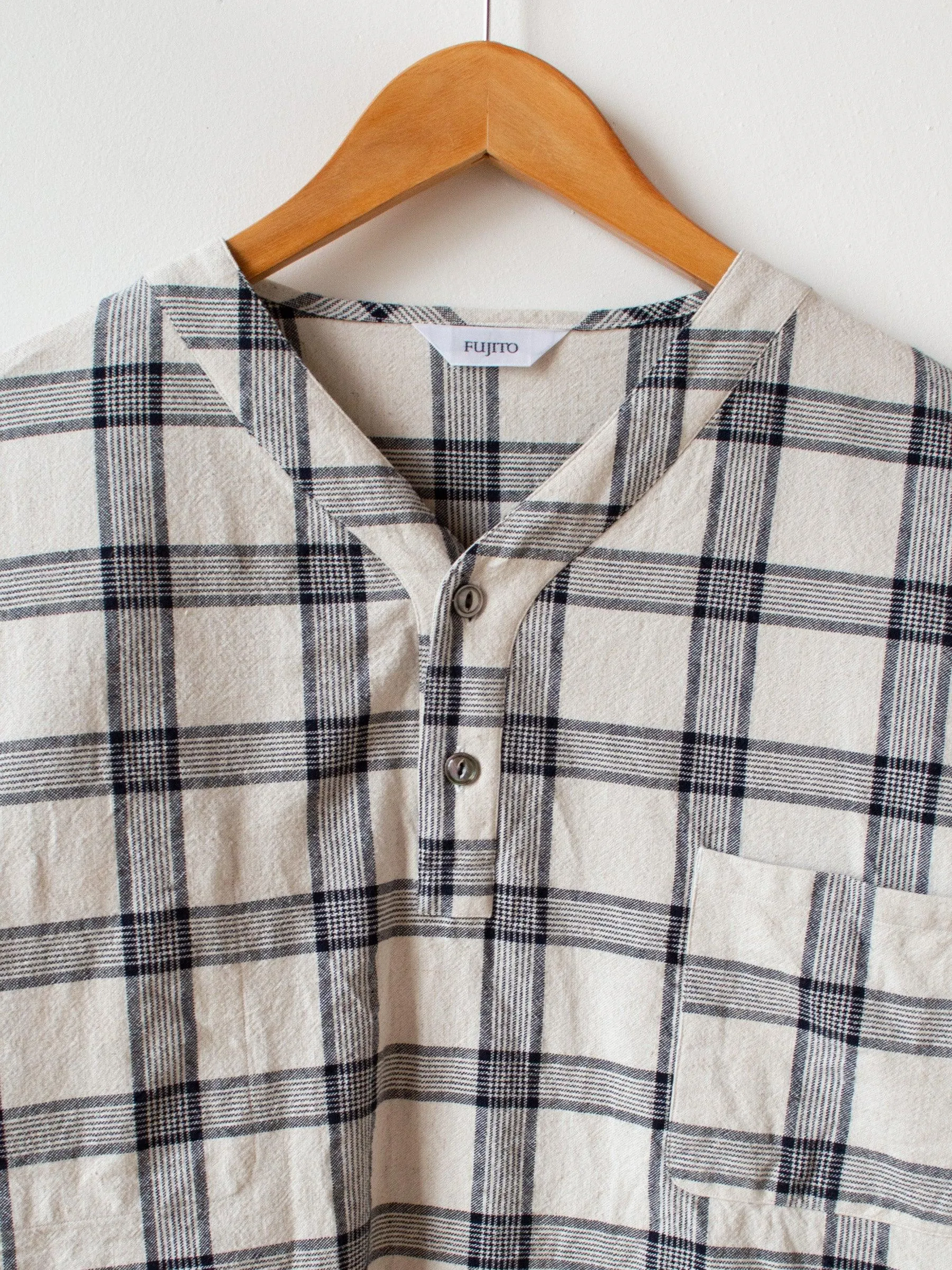 Henley Neck Shirt - White Check