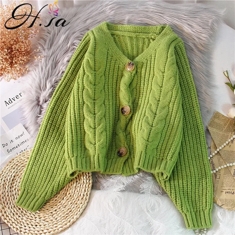 Joskaa Christmas Gift H.SA Women Casual Cardigans 2024 Fall Winter Twsied Sweater Cardigan Button Up Knitted Jackets Oversized Sweater Poncho Tops