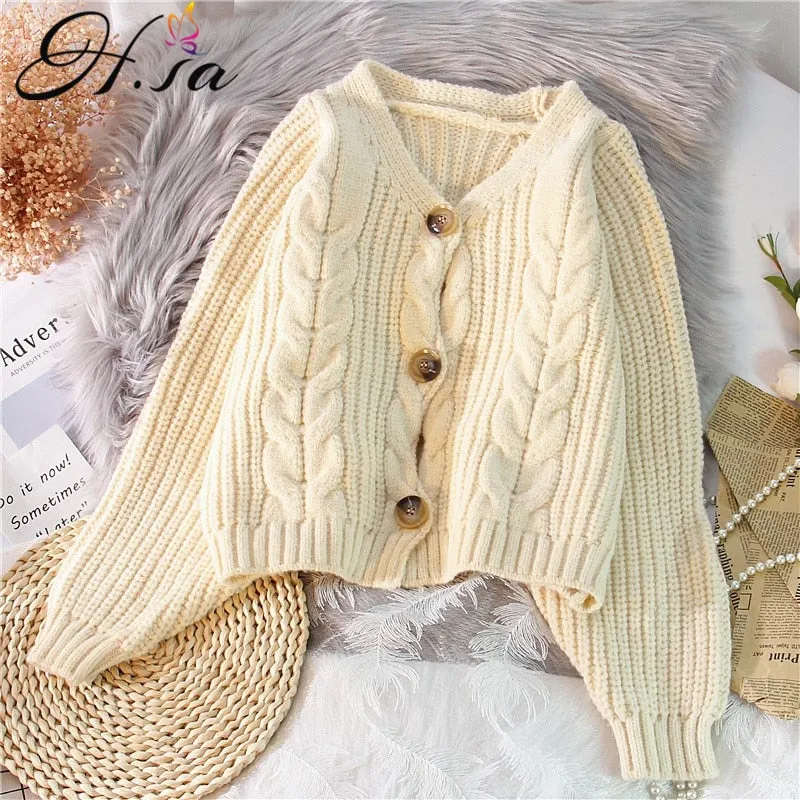 Joskaa Christmas Gift H.SA Women Casual Cardigans 2024 Fall Winter Twsied Sweater Cardigan Button Up Knitted Jackets Oversized Sweater Poncho Tops