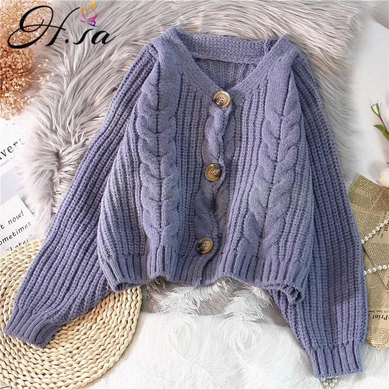 Joskaa Christmas Gift H.SA Women Casual Cardigans 2024 Fall Winter Twsied Sweater Cardigan Button Up Knitted Jackets Oversized Sweater Poncho Tops
