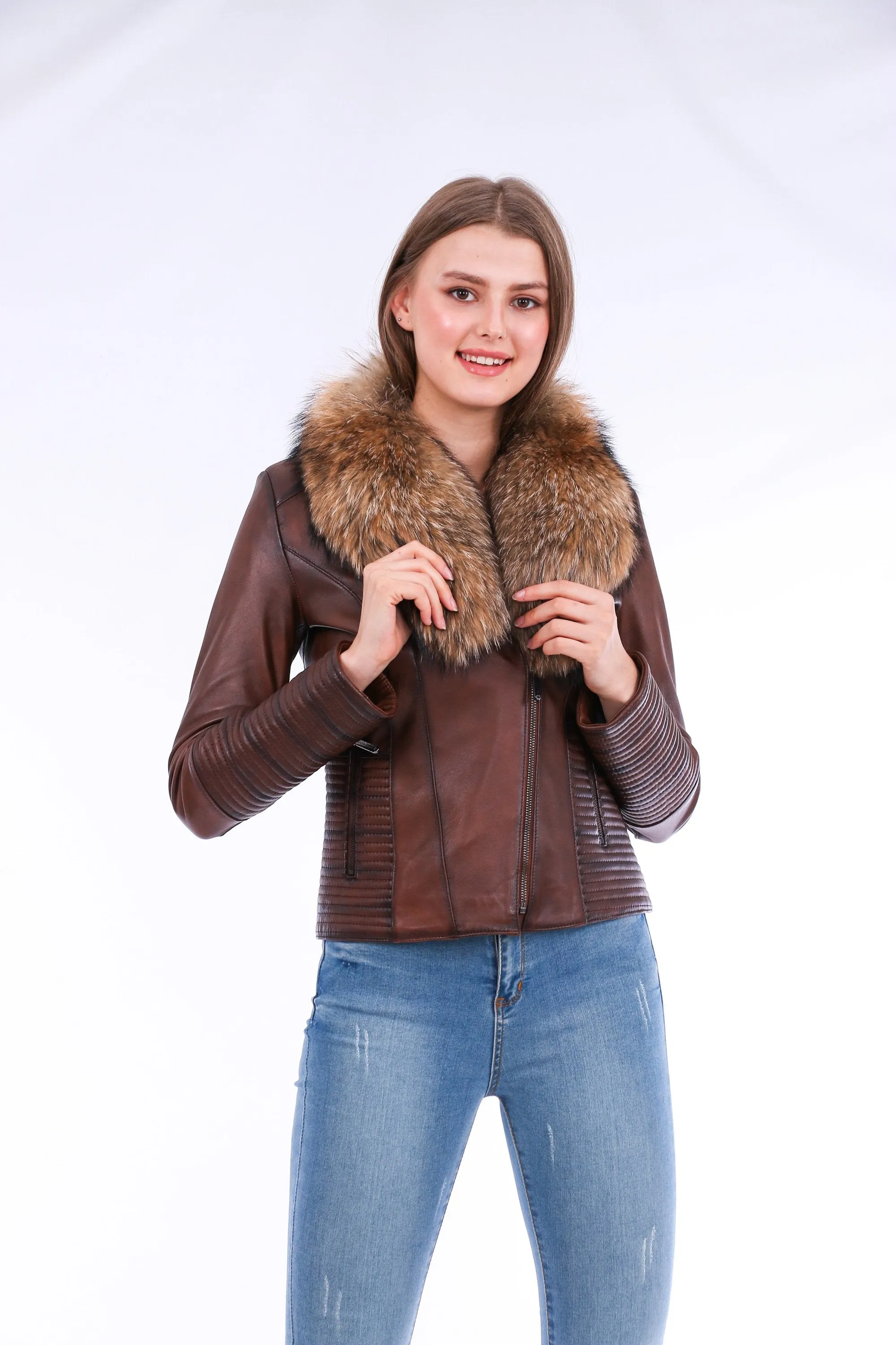 Leather Biker Jacket - Brown