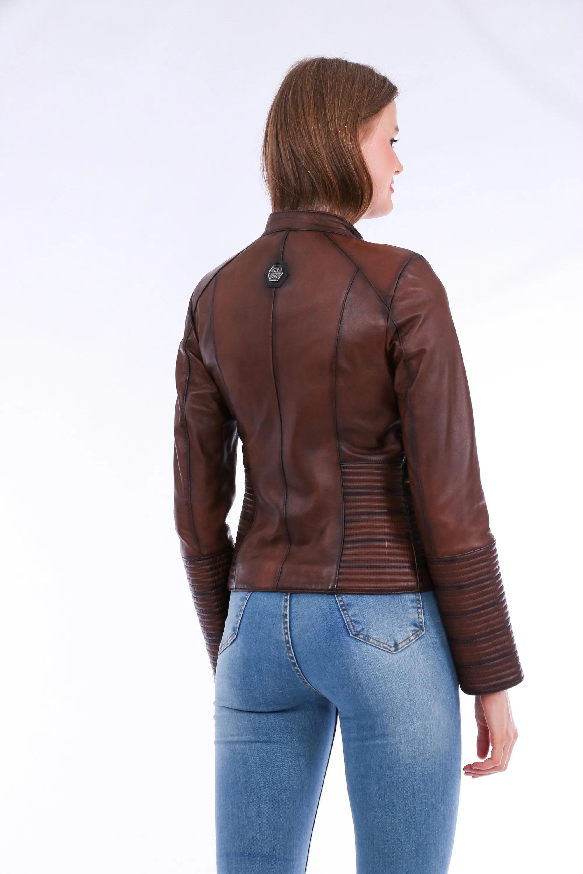 Leather Biker Jacket - Brown