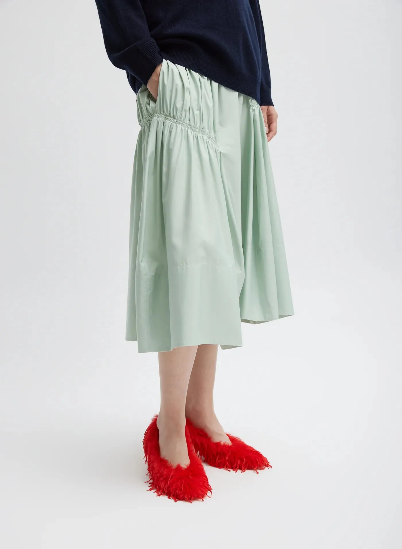 Lido Green Nylon Shirred Panel Skirt