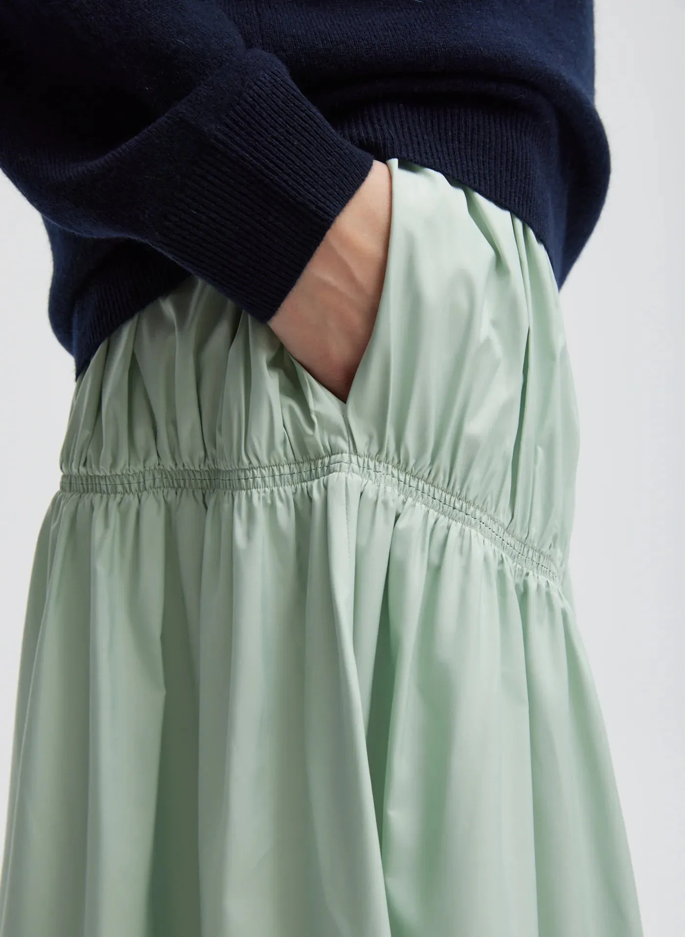 Lido Green Nylon Shirred Panel Skirt