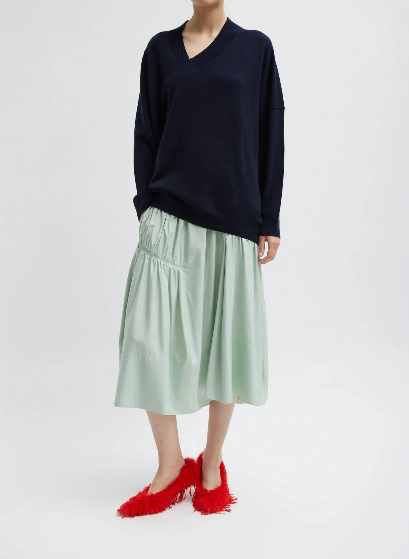 Lido Green Nylon Shirred Panel Skirt