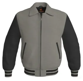 Luxury Bomber Classic Jacket Gray Body and Black Leather Sleeves