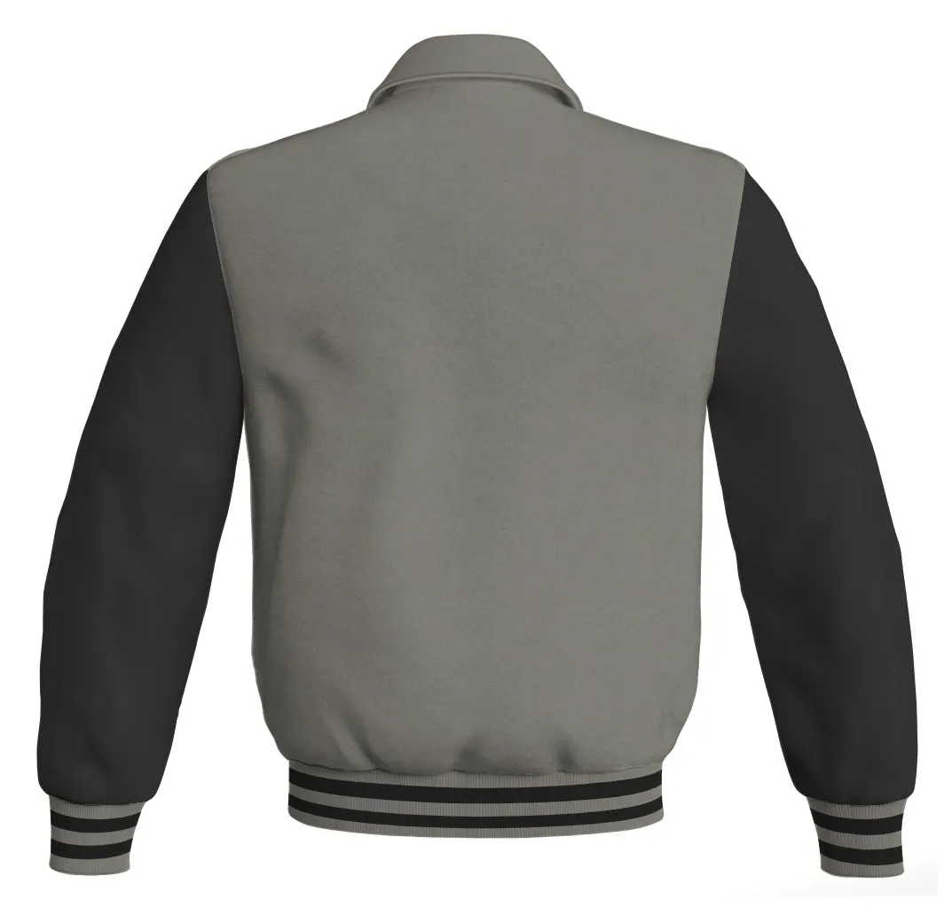 Luxury Bomber Classic Jacket Gray Body and Black Leather Sleeves