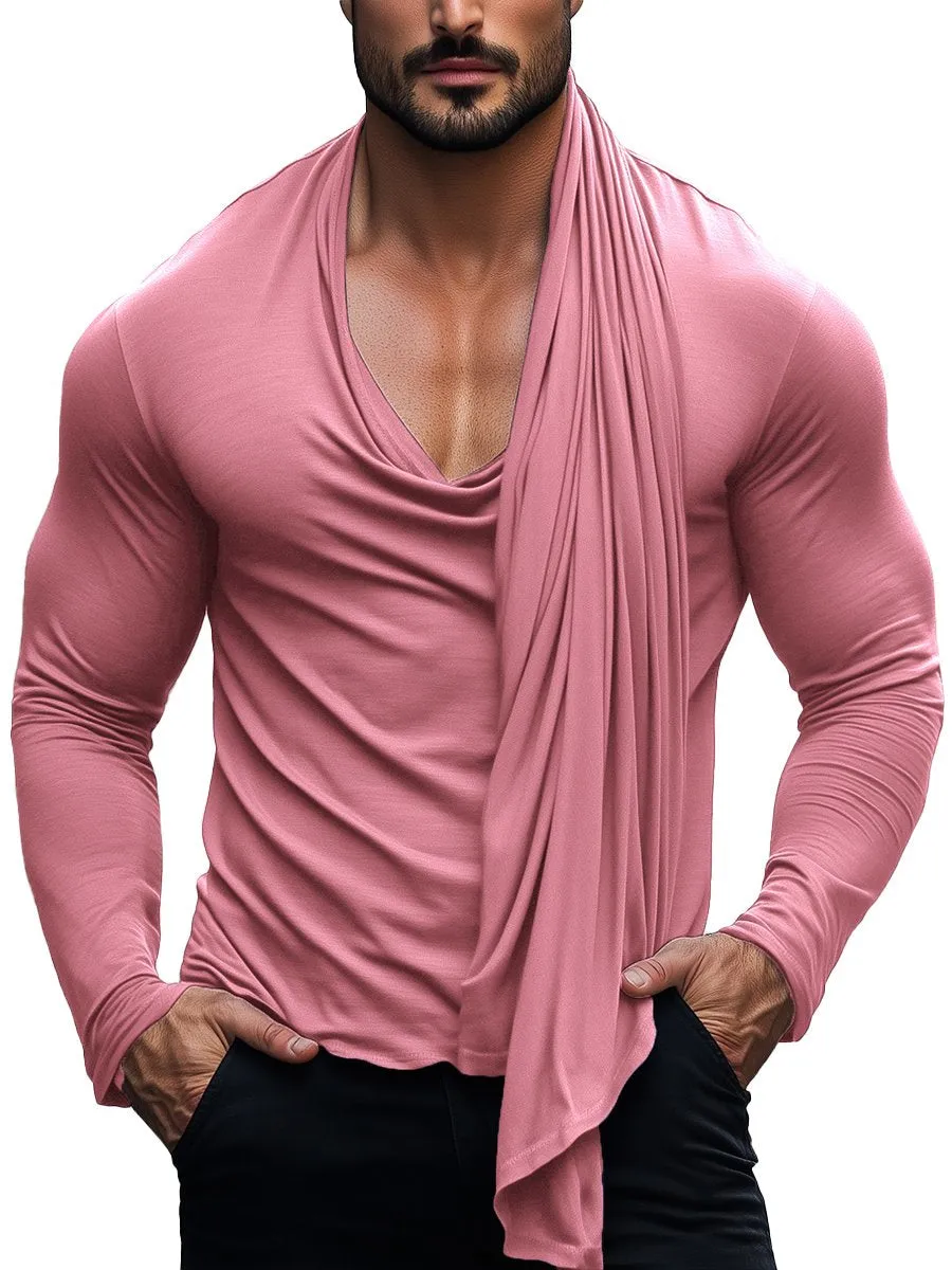 Men's Fashion scarf collar long sleeve T-shirt