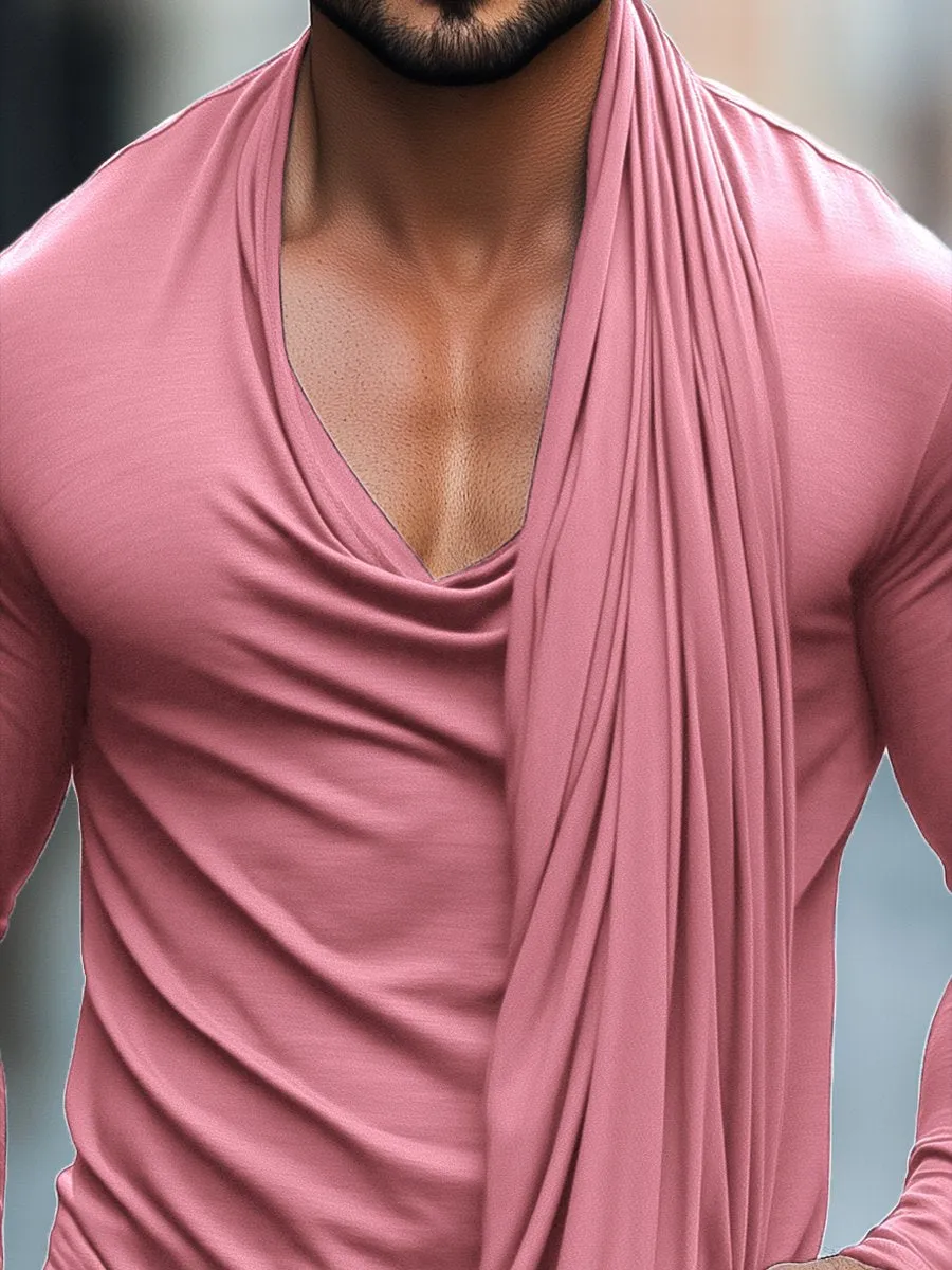 Men's Fashion scarf collar long sleeve T-shirt