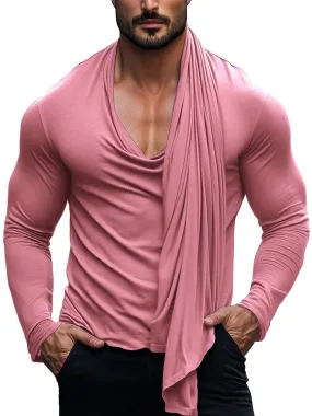 Men's Fashion scarf collar long sleeve T-shirt