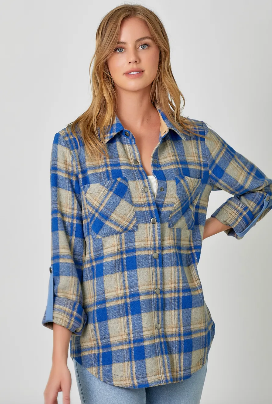Myst Plaid Shacket-Blue