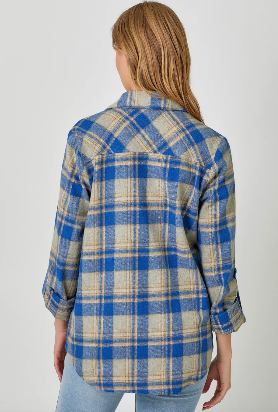 Myst Plaid Shacket-Blue