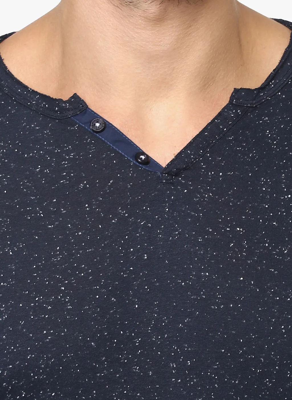 Navy Blue Printed Henley Neck T-shirt